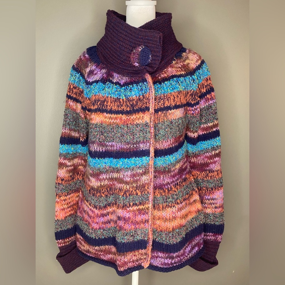 Anthropologie Leifsdottir Hand Knit Multicolor Wool Blend Pocket Cardigan Size M